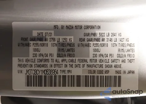 2021 Mazda Cx-9 Touring from USA, damaged, VIN JM3TCBCY1M0538964